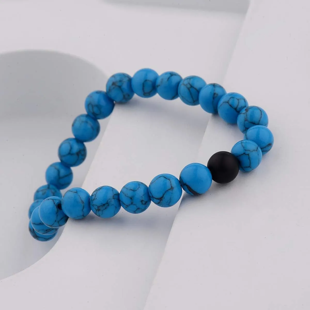 CNLQ Long Distance Bracelets For Lovers Couples Matching Gift Matte Agate 8mm Bead Stone (Elastic Red)