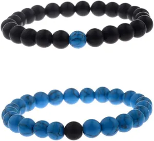 CNLQ Long Distance Bracelets For Lovers Couples Matching Gift Matte Agate 8mm Bead Stone (Elastic Red)