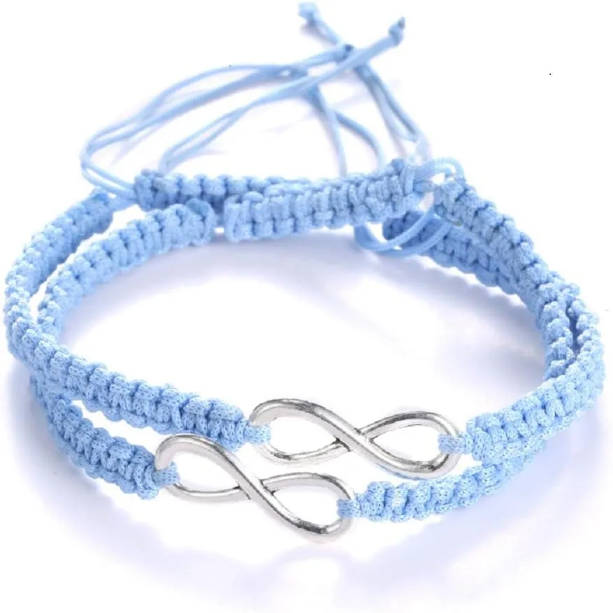 COLORFUL BLING Lucky 8 Infinity Couple Bracelet Braided Leather Rope Bangle Wrist Adjustable Chain Fit 7-9 Inch for Lover Friendship
