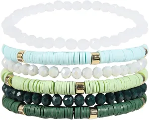 COLORFUL BLING Vinyl Disc Polymer Beads Stretch Bracelet Set Bohemian Summer Beach Cystal Strand Stackable Bracelet for Women