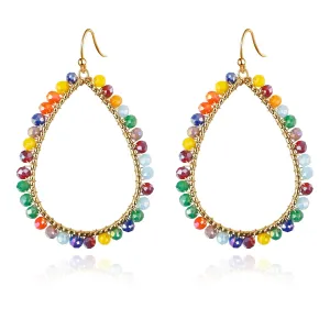 Colorful Earrings for Women, Boho Earrings Summer Dangle Earrings Sparkly Gold Hoop Rainbow Earrings with Multi Color Crystal Beaded as Summer Gifts