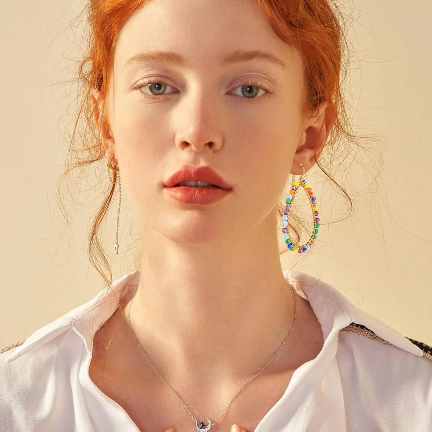 Colorful Earrings for Women, Boho Earrings Summer Dangle Earrings Sparkly Gold Hoop Rainbow Earrings with Multi Color Crystal Beaded as Summer Gifts