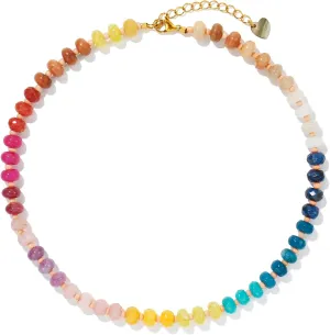 Colorful Gemstone Beaded Necklaces For Women Trendy Rainbow Natural Stone Boho Handmade Stainless Steel Waterproof Strand Necklaces Jewelry For Women Gift