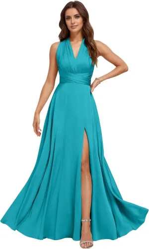 Convertible Bridesmaid Dresses,Satin Infinity Dress with Bandeau Long Multiway Formal Dress TS073