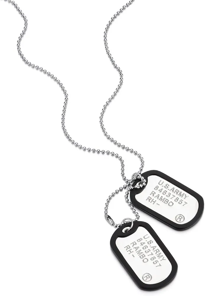 COOLSTEELANDBEYOND Two-Pieces Military Army Dog Tag with Black Silicone Mens Pendant Necklace, 28 inches Ball Chain