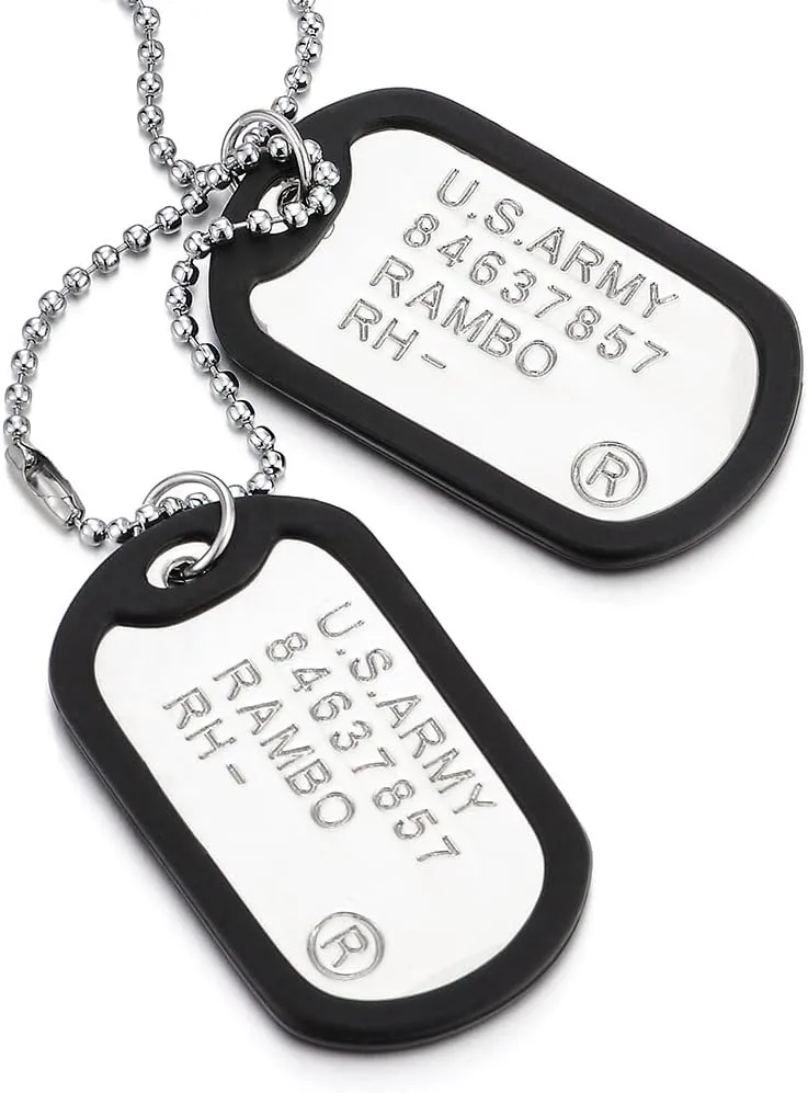 COOLSTEELANDBEYOND Two-Pieces Military Army Dog Tag with Black Silicone Mens Pendant Necklace, 28 inches Ball Chain