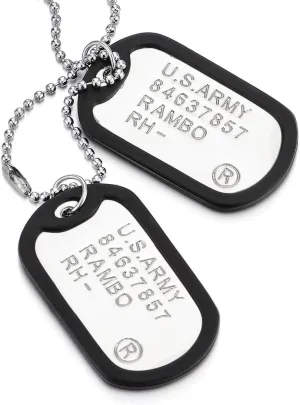 COOLSTEELANDBEYOND Two-Pieces Military Army Dog Tag with Black Silicone Mens Pendant Necklace, 28 inches Ball Chain