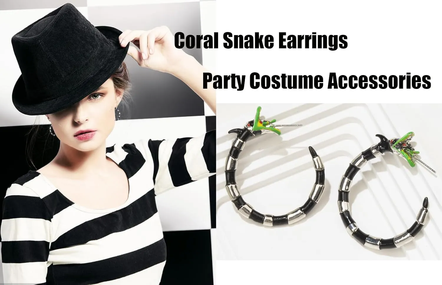 Coral Snake Gothic Hoop Earrings - Halloween Horror Beetle Snake Juice for Women Cosplay Costume Accessories