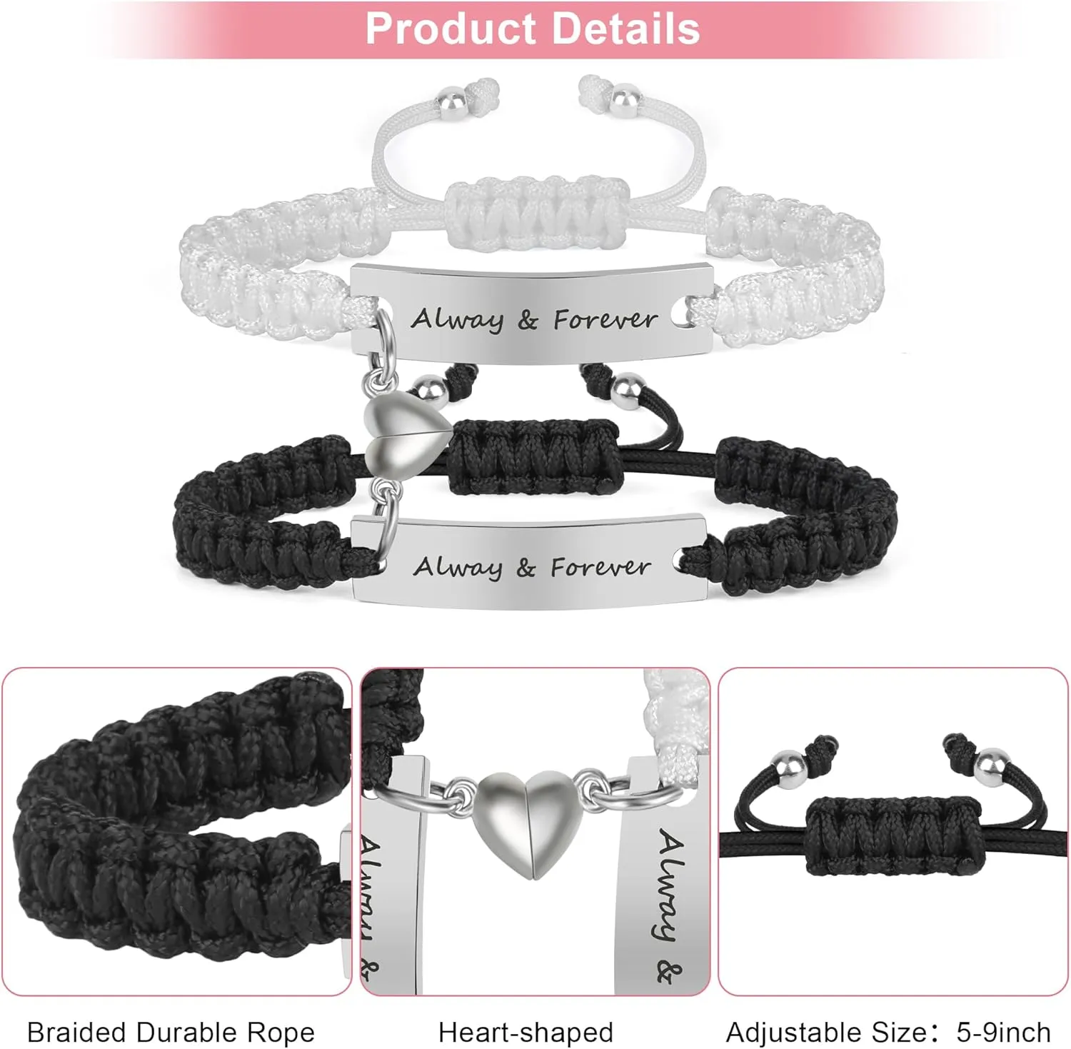 Couple Matching Bracelets, Bf And Gf Bracelets, Best Friend Friendship Relationship Bracelet,Stretch Adjustable Bracelets Jewelry for Him and Her