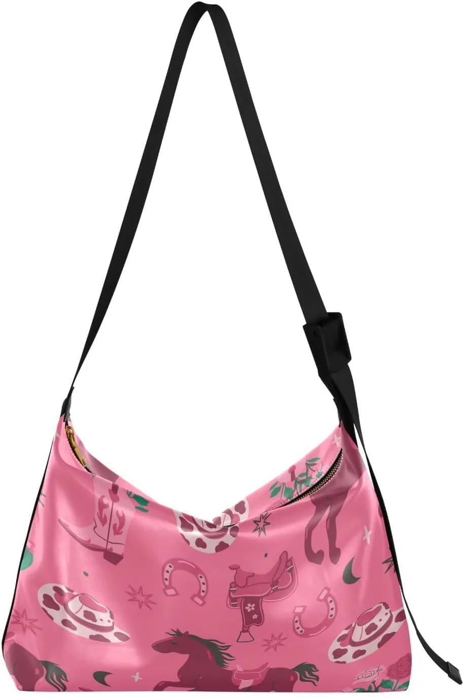 Cowgirl Themed in Pink Hobo Crossbody Bags for Women Leather Large Shoulder Bag Cross Body Trendy Womens Tote Bags Handbag for Travel Shopping