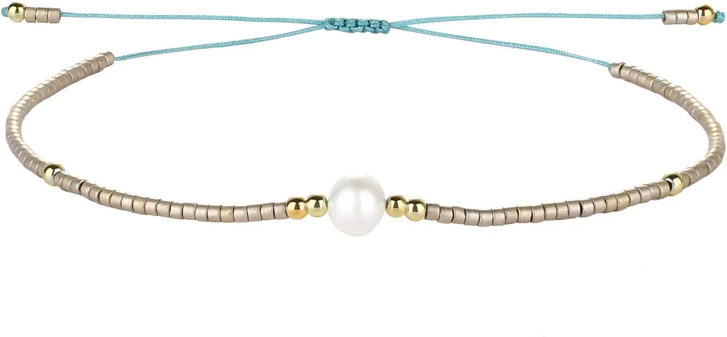 CQUAN CHI Charm Pearl Bracelet Handmade Friendship Seed Bead Bracelets Thin Strings Flat Knot Adjustable Women Bracelets 08K