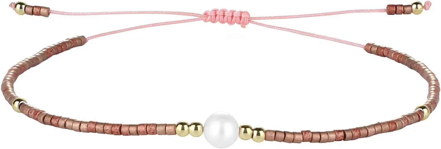 CQUAN CHI Charm Pearl Bracelet Handmade Friendship Seed Bead Bracelets Thin Strings Flat Knot Adjustable Women Bracelets 08P