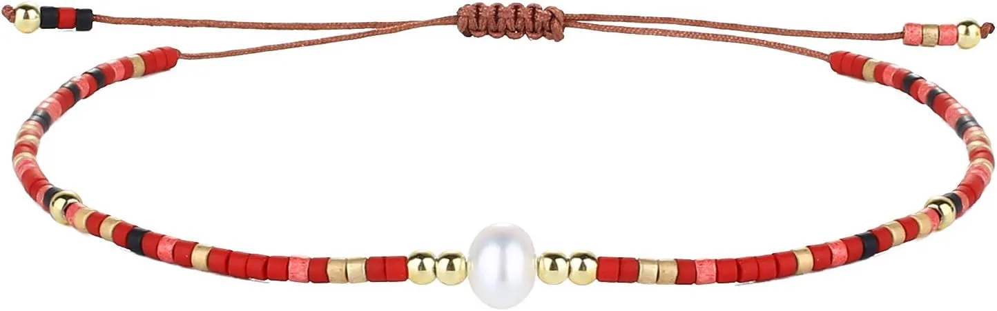 CQUAN CHI Charm Pearl Bracelet Handmade Friendship Seed Bead Bracelets Thin Strings Flat Knot Adjustable Women Bracelets