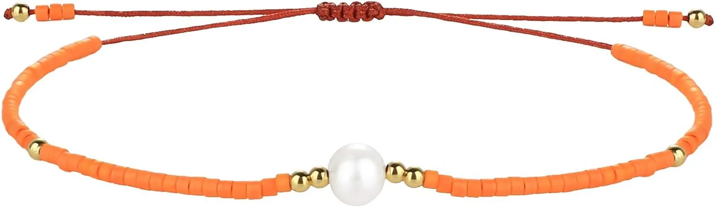 CQUAN CHI Charm Pearl Bracelet Handmade Friendship Seed Bead Bracelets Thin Strings Flat Knot Adjustable Women Bracelets