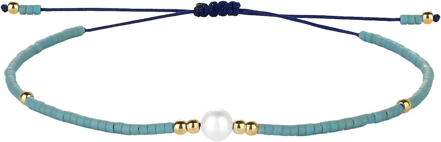 CQUAN CHI Charm Pearl Bracelet Handmade Friendship Seed Bead Bracelets Thin Strings Flat Knot Adjustable Women Bracelets