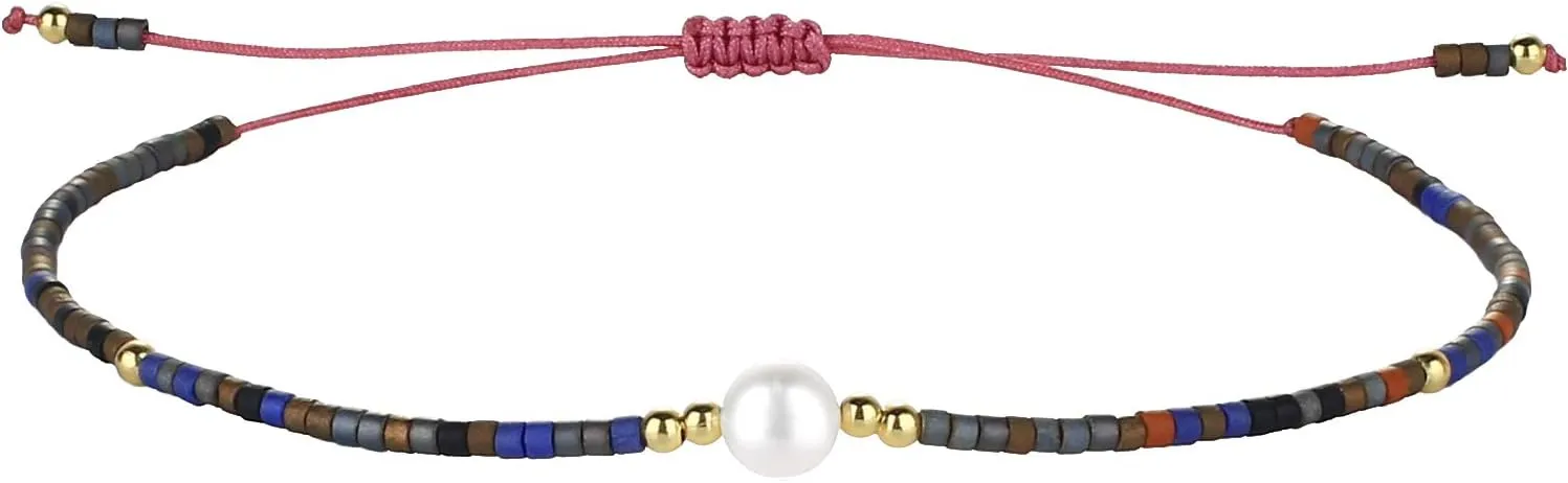CQUAN CHI Charm Pearl Bracelet Handmade Friendship Seed Bead Bracelets Thin Strings Flat Knot Adjustable Women Bracelets