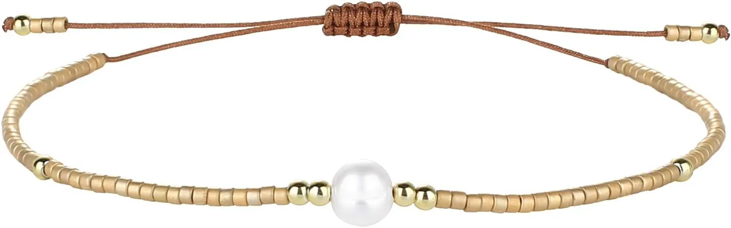 CQUAN CHI Charm Pearl Bracelet Handmade Friendship Seed Bead Bracelets Thin Strings Flat Knot Adjustable Women Bracelets