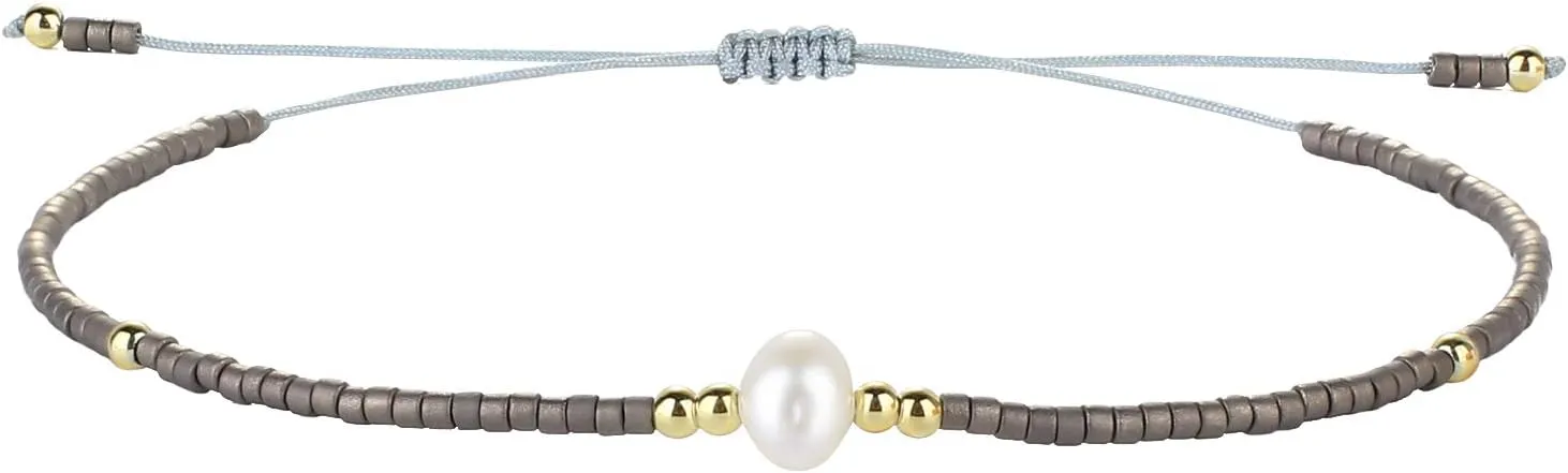 CQUAN CHI Charm Pearl Bracelet Handmade Friendship Seed Bead Bracelets Thin Strings Flat Knot Adjustable Women Bracelets