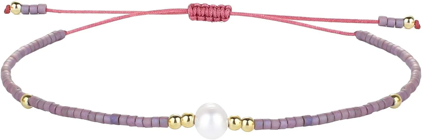 CQUAN CHI Charm Pearl Bracelet Handmade Friendship Seed Bead Bracelets Thin Strings Flat Knot Adjustable Women Bracelets