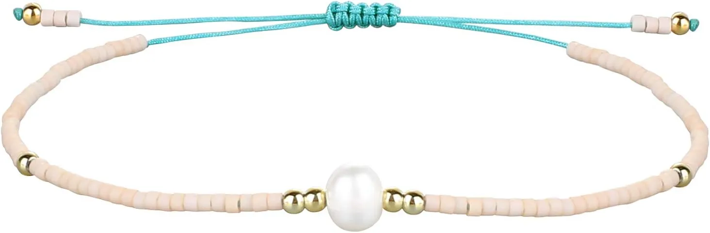 CQUAN CHI Charm Pearl Bracelet Handmade Friendship Seed Bead Bracelets Thin Strings Flat Knot Adjustable Women Bracelets