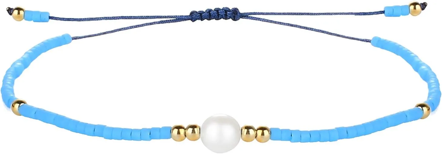CQUAN CHI Charm Pearl Bracelet Handmade Friendship Seed Bead Bracelets Thin Strings Flat Knot Adjustable Women Bracelets