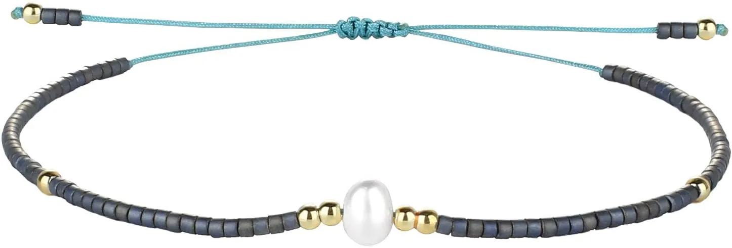 CQUAN CHI Charm Pearl Bracelet Handmade Friendship Seed Bead Bracelets Thin Strings Flat Knot Adjustable Women Bracelets