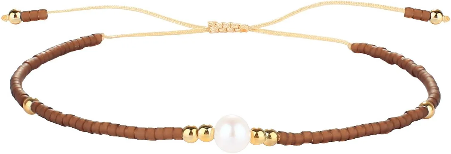CQUAN CHI Charm Pearl Bracelet Handmade Friendship Seed Bead Bracelets Thin Strings Flat Knot Adjustable Women Bracelets