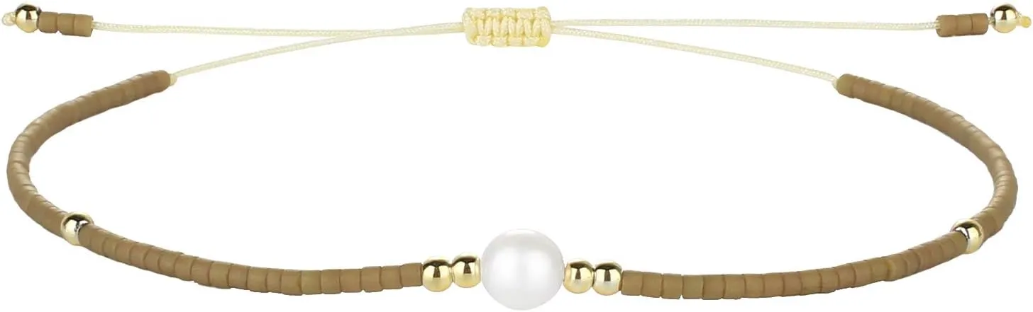 CQUAN CHI Charm Pearl Bracelet Handmade Friendship Seed Bead Bracelets Thin Strings Flat Knot Adjustable Women Bracelets