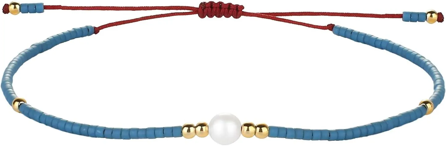 CQUAN CHI Charm Pearl Bracelet Handmade Friendship Seed Bead Bracelets Thin Strings Flat Knot Adjustable Women Bracelets