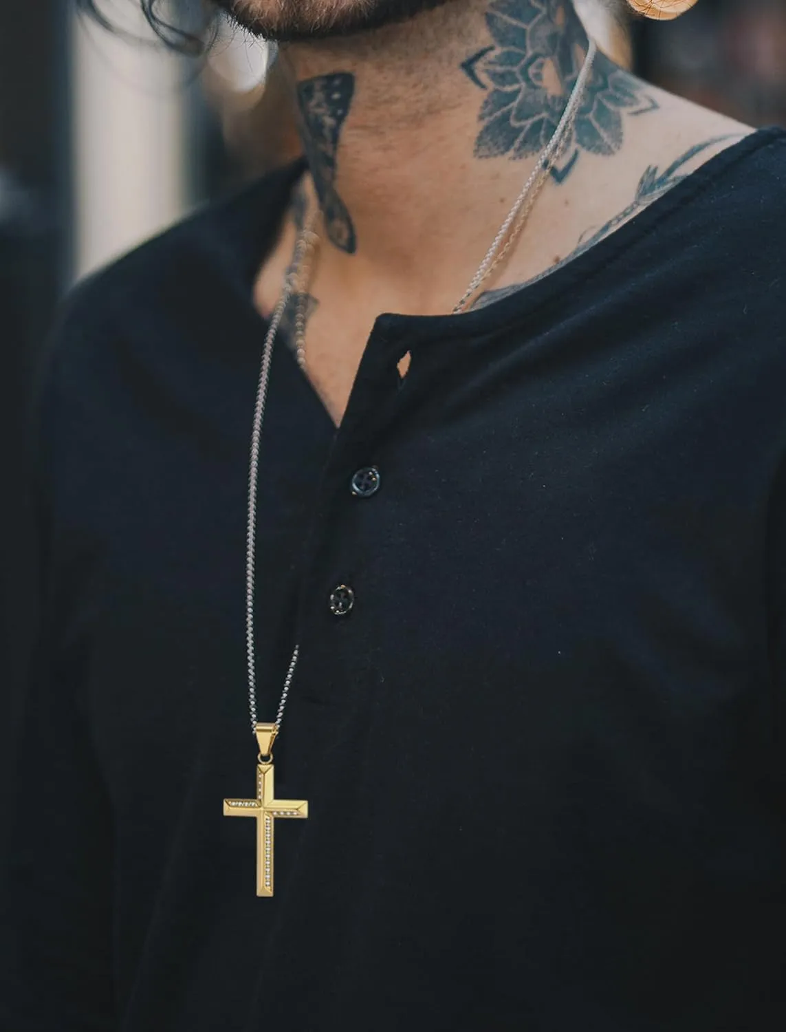 Cross Necklace for Men Stainless Steel Christian Cross Pendant Necklaces Cubic Zirconia Men's Cross Necklaces Jewelry for Father Dad Husband Son