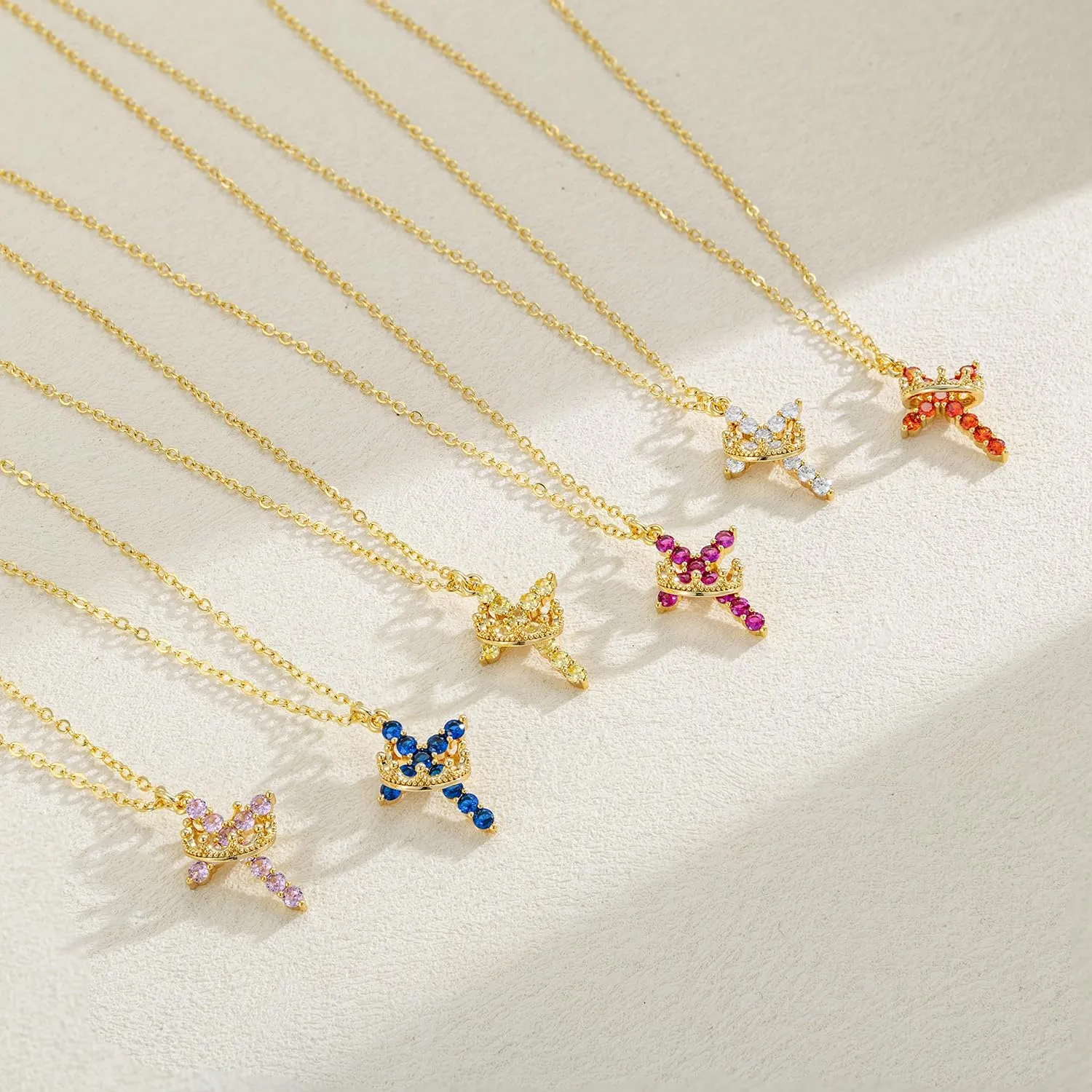 Cross Necklace for Women, Dainty Cross Necklace with Crown Trendy 14K Gold Plated Cubic Zirconia Pendant Necklaces Simple Cute Necklaces Women Jewelry