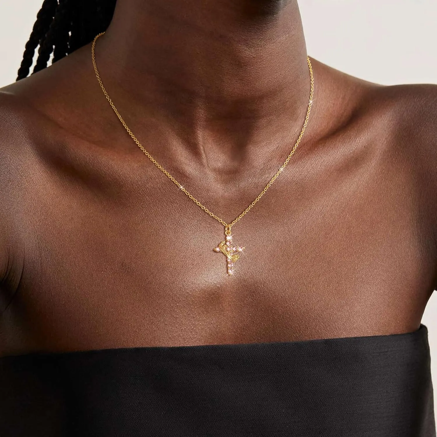 Cross Necklace for Women, Dainty Cross Necklace with Crown Trendy 14K Gold Plated Cubic Zirconia Pendant Necklaces Simple Cute Necklaces Women Jewelry