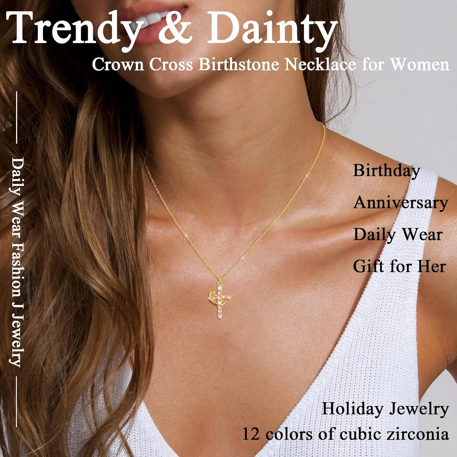 Cross Necklace for Women, Dainty Cross Necklace with Crown Trendy 14K Gold Plated Cubic Zirconia Pendant Necklaces Simple Cute Necklaces Women Jewelry
