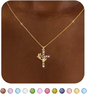 Cross Necklace for Women, Dainty Cross Necklace with Crown Trendy 14K Gold Plated Cubic Zirconia Pendant Necklaces Simple Cute Necklaces Women Jewelry