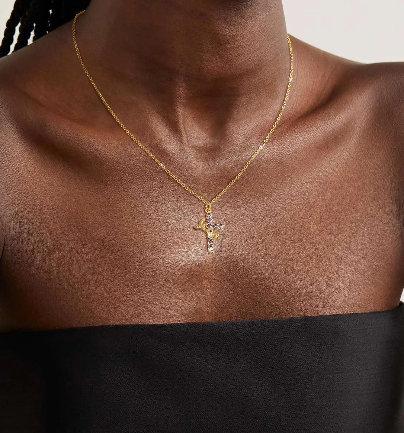 Cross Necklace for Women, Dainty Cross Necklace with Crown Trendy 14K Gold Plated Cubic Zirconia Pendant Necklaces Simple Cute Necklaces Women Jewelry