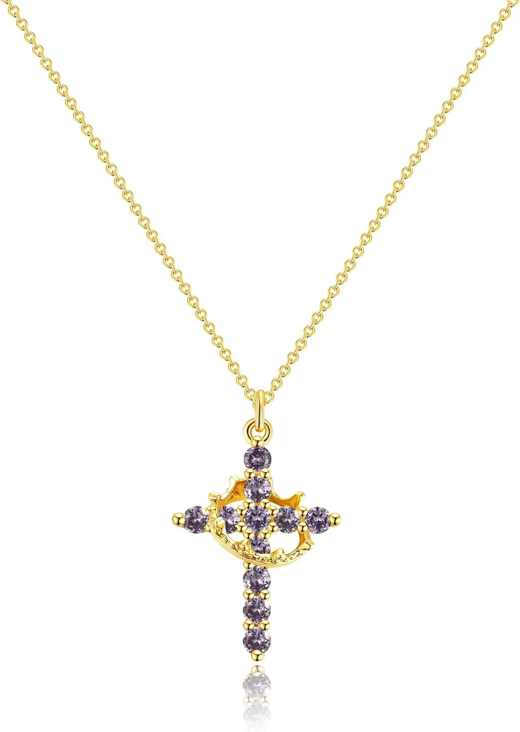 Cross Necklace for Women, Dainty Cross Necklace with Crown Trendy 14K Gold Plated Cubic Zirconia Pendant Necklaces Simple Cute Necklaces Women Jewelry