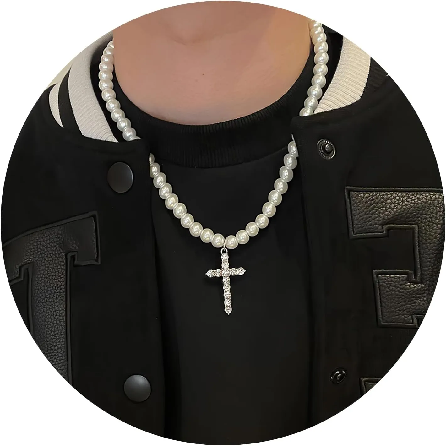Cross pearl necklace for men pearl necklaces for women 8mm Faux Pearl Necklace Can be worn by both men and women Fashion Accessories is Perfect for any Occasion
