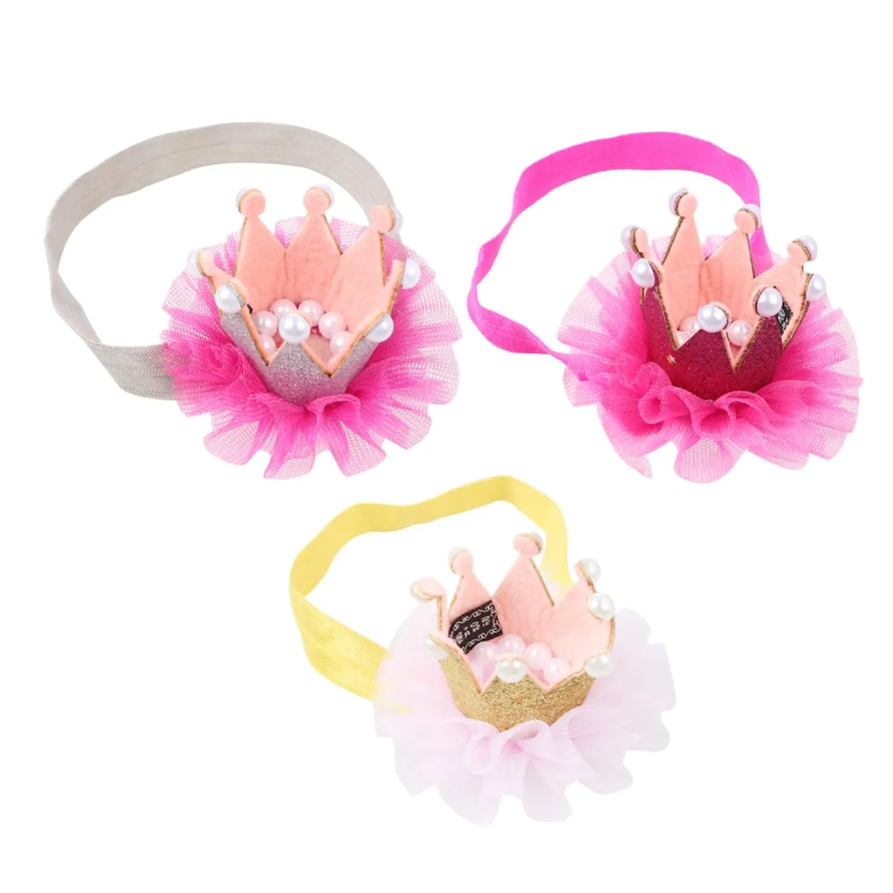 Crown Headbands for Boys and Girls 3 Pcs Mesh Gauze Hair Band Set Shiny Tiara Design for Baby Shower