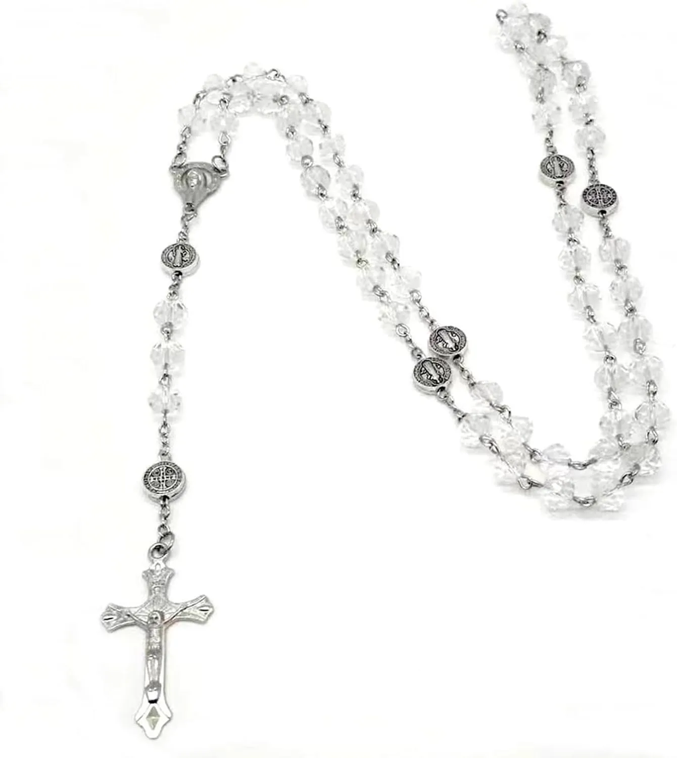 Crystal Bead Catholic Rosary Necklace Cross Pendant Choker Religious Necklaces Long Chain Prayer Charm Jewelry