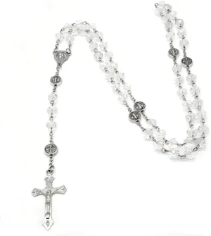 Crystal Bead Catholic Rosary Necklace Cross Pendant Choker Religious Necklaces Long Chain Prayer Charm Jewelry