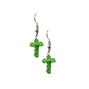 Crystal Cross Earrings - MANY COLORS - Green Crystal Earrings - Cross Charm Jewelry - Religious Earrings - Easter Earrings - Christmas Gift - Birthday Gift Earrings - Handmade Dangles