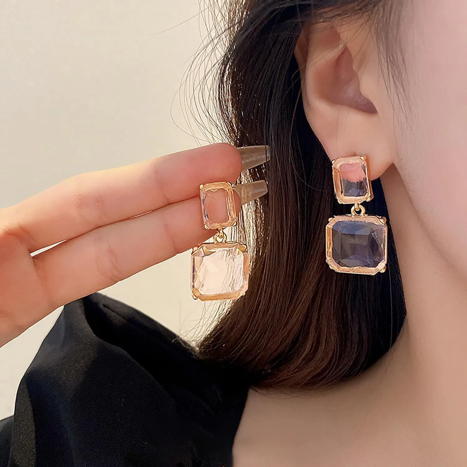 Crystal Square Earrings for Women Clear Rectangle Crystal Earrings Rhinestone Geometric Earrings Prom Pageant Earrings for Women Jewelry