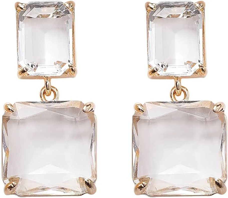 Crystal Square Earrings for Women Clear Rectangle Crystal Earrings Rhinestone Geometric Earrings Prom Pageant Earrings for Women Jewelry