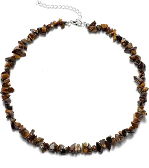 Crystal Stone Necklaces for Women Girls Natural Seed Bead Gemstone Chakra Necklaces Colorful Crystal Healing Chip Choker for Women Jewelry