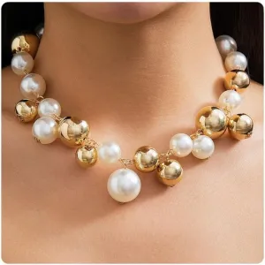 CSIYANJRY99 Chunky Pearl Necklace for Women Big Faux Pearl Beaded Strand Necklace Wedding Prom Jewelry for Women