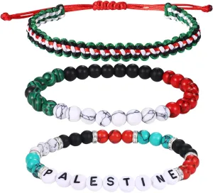 Cupimatch Palestine Flag Freedom Bracelets: Handwoven Beaded Friendship Bracelets Set with Infinite Symbol Bohemian Style 3 pack Adjustable Bracelets with Card