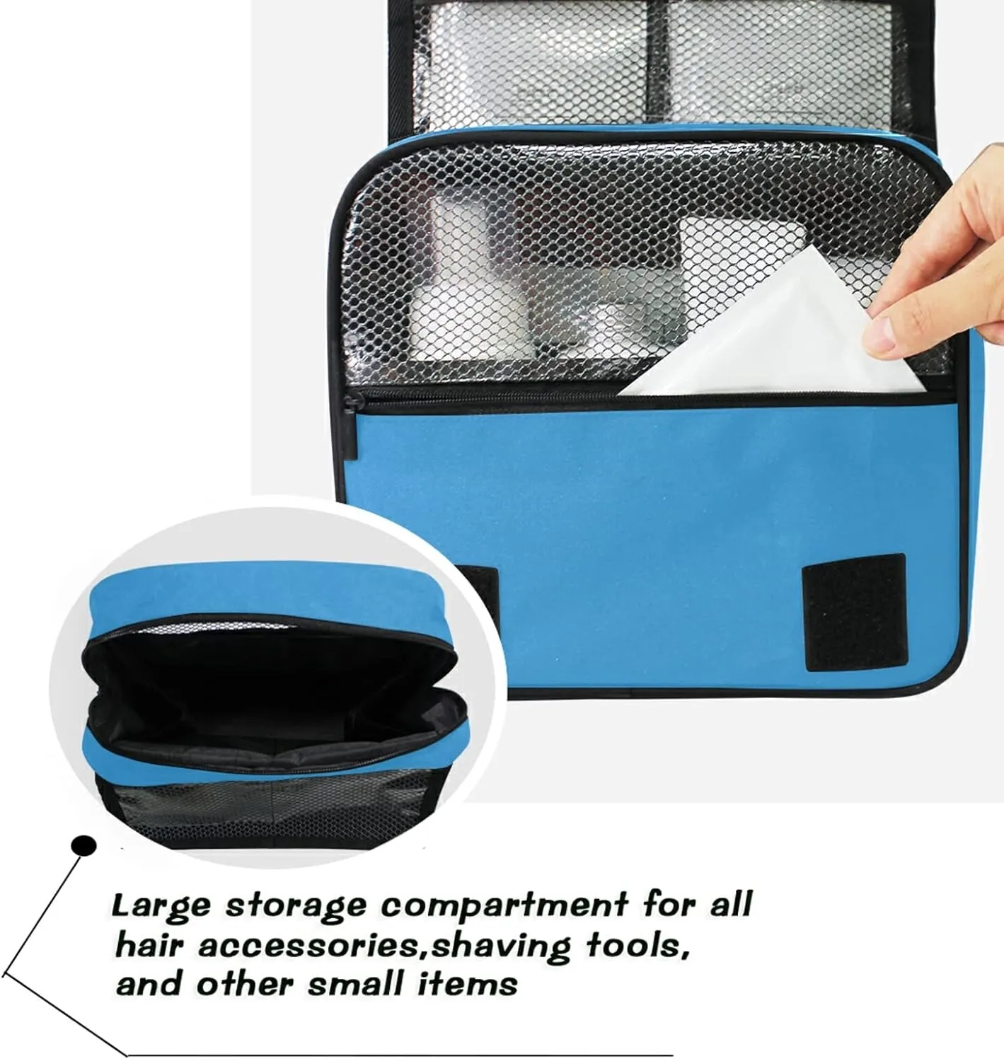 Custom Blue Travel Hanging Toiletry Bag Personalized Makeup Large Customized Cosmetic Bag Travel Makeup Case Waterproof for Accessories Shampoo Cosmetics