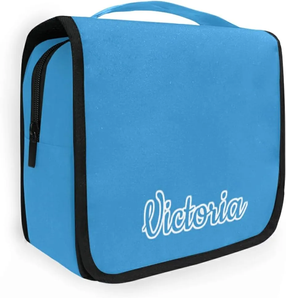 Custom Blue Travel Hanging Toiletry Bag Personalized Makeup Large Customized Cosmetic Bag Travel Makeup Case Waterproof for Accessories Shampoo Cosmetics