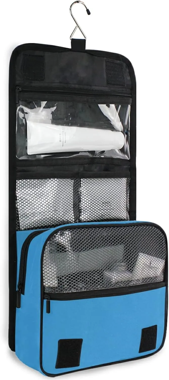 Custom Blue Travel Hanging Toiletry Bag Personalized Makeup Large Customized Cosmetic Bag Travel Makeup Case Waterproof for Accessories Shampoo Cosmetics