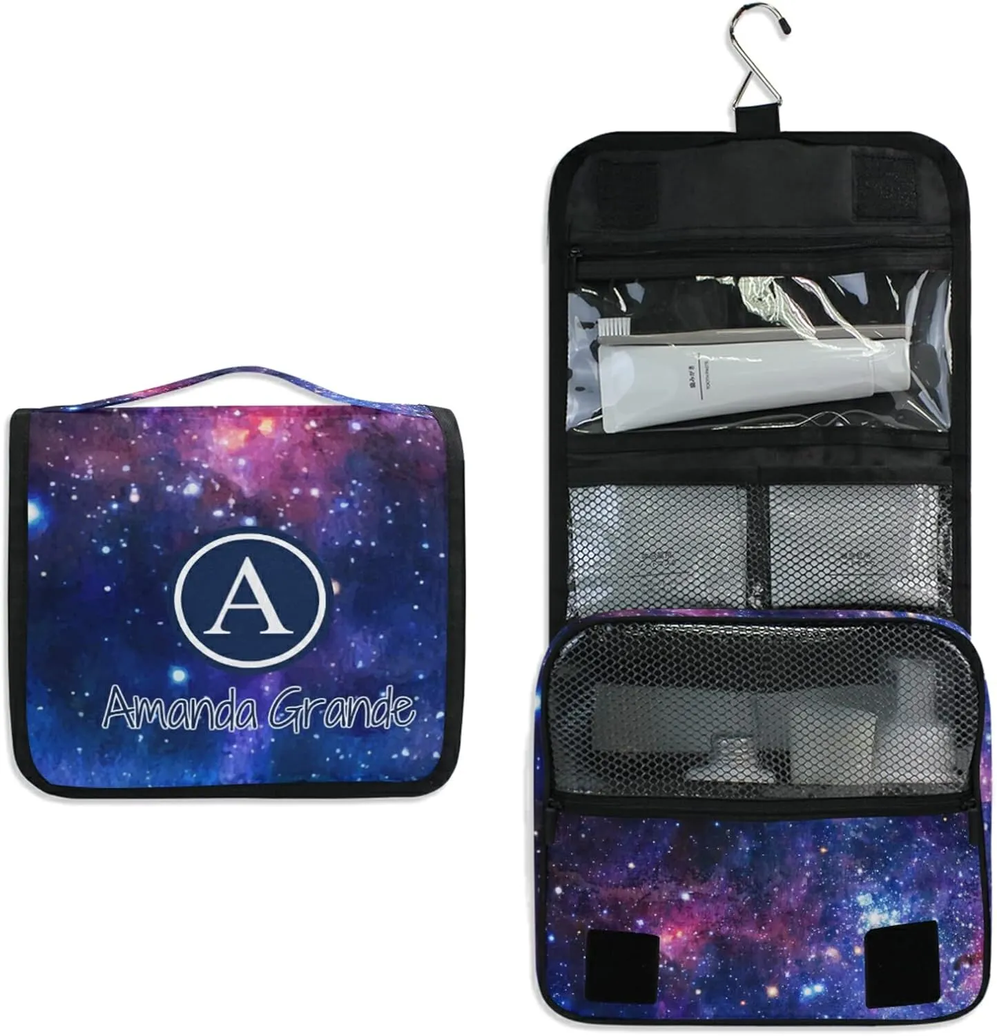 Custom Galaxy Space Travel Hanging Toiletry Bag Personalized Makeup Large Customized Cosmetic Bag Portable Makeup Organizer Waterproof for Brushes Set Full-Sized Accessories